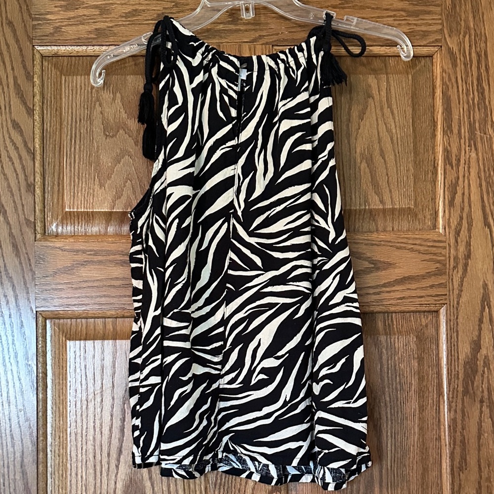 Time and Tru Zebra Pattern Tank Top w Rope Tie Straps Sz 12-14